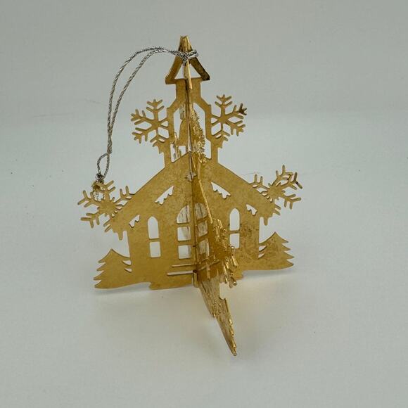 VTG Danbury Mint 1981 Gold Plated Christmas Tree Ornament The County Church - Picture 6 of 6